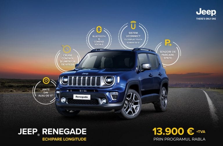 Jeep Renegade începând de la 13.900 Euro + TVA, prin Programul Rabla
