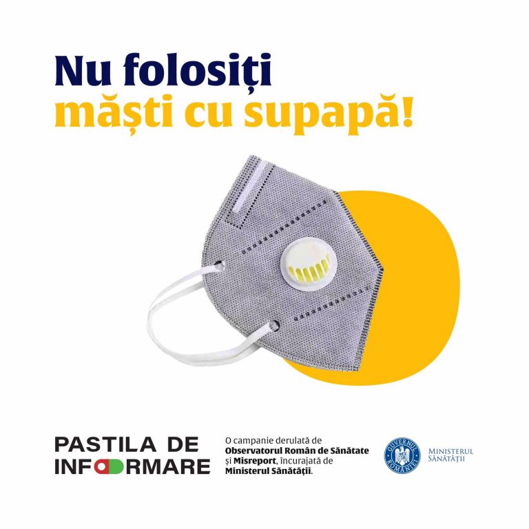 Măștile cu supapă nu sunt recomandate pentru a fi utilizate în contextul pandemiei de coronavirus