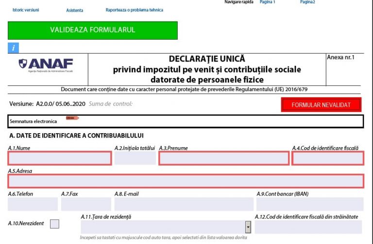 Declarația unică precompletată poate fi descărcată prin intermediul Spațiului Privat Virtual (SPV)