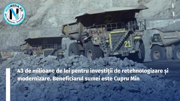 43 de milioane de lei pentru investiții de retehnologizare și modernizare. Beneficiarul sumei este Cupru Min