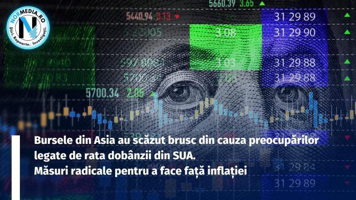 Bursele din Asia au scăzut brusc din cauza preocupărilor legate de rata dobânzii din SUA
