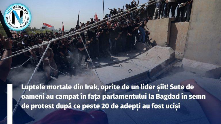 Luptele mortale din Irak, oprite de un lider șiit! Sute de oameni au campat în fața parlamentului la Bagdad în semn de protest după ce peste 20 de adepți au fost uciși