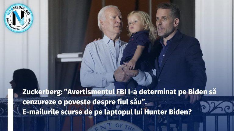 Zuckerberg: ”Avertismentul FBI l-a determinat pe Biden să cenzureze o poveste despre fiul său”. E-mailurile scurse de pe laptopul lui Hunter Biden?