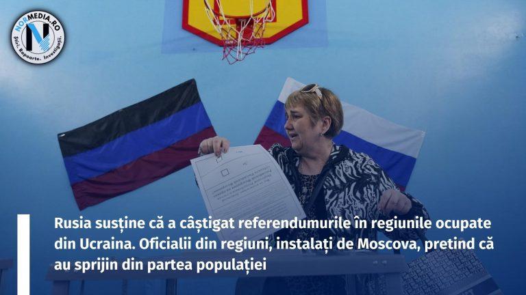 Rusia susține că a câștigat referendumurile în regiunile ocupate din Ucraina. Oficialii din regiuni, instalați de Moscova, pretind că au sprijin din partea populației