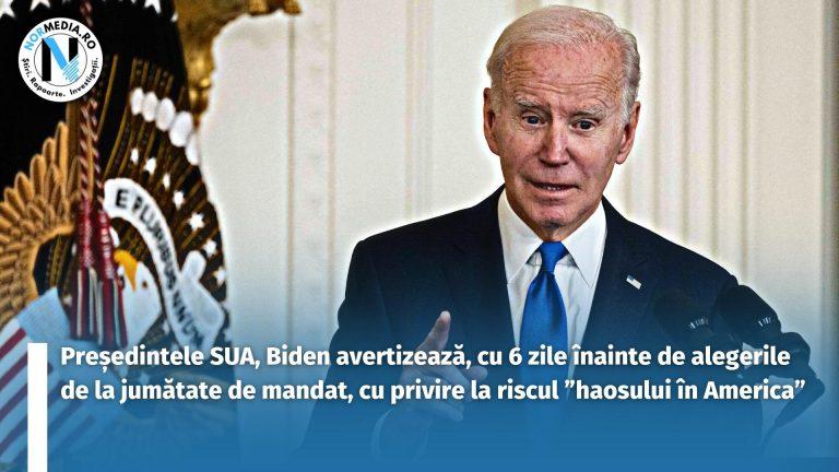VIDEO. Președintele SUA, Joe Biden avertizează, cu 6 zile înainte de alegerile de la jumătate de mandat, cu privire la riscul ”haosului în America”