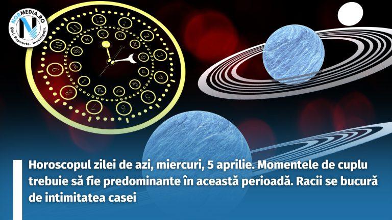 Horoscopul zilei de azi, miercuri, 5 aprilie. Momentele de cuplu trebuie să fie predominante în această perioadă. Racii se bucură de intimitatea casei