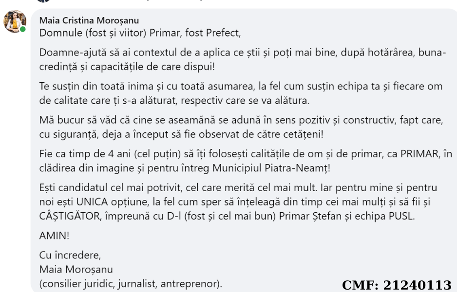Susținerea publică pentru candidatul Vasile Panaite la Primăria Piatra-Neamț (P)