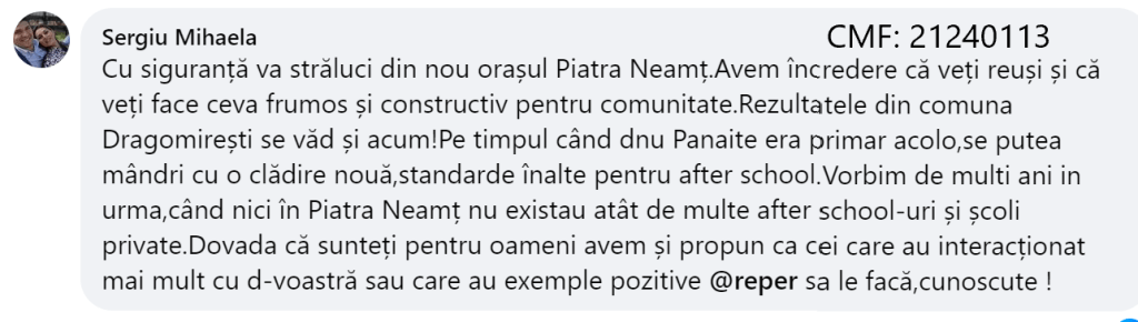 Susținerea publică pentru candidatul Vasile Panaite la Primăria Piatra-Neamț (P)