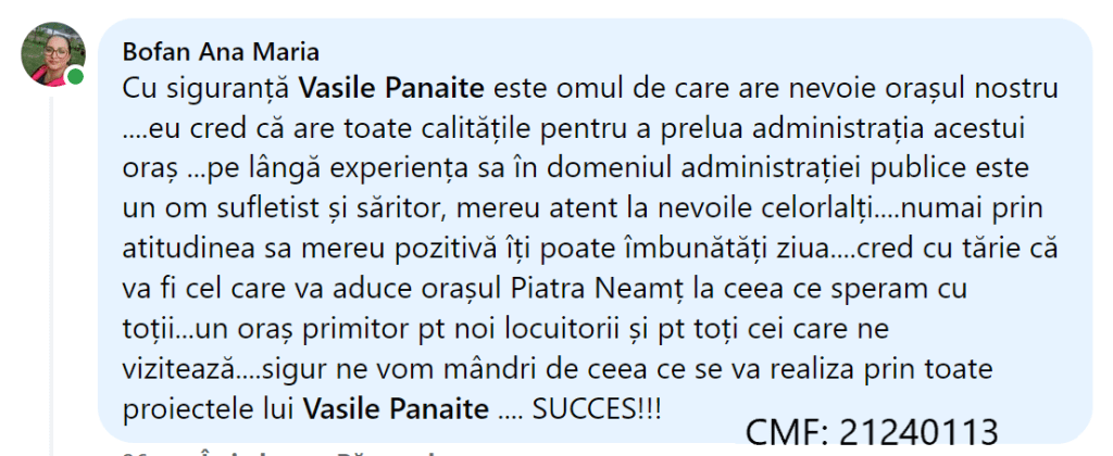 Susținerea publică pentru candidatul Vasile Panaite la Primăria Piatra-Neamț (P)
