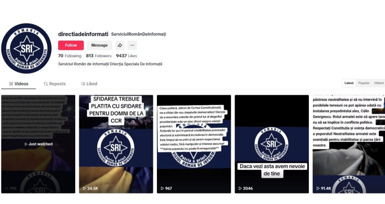 O pagină de TikTok cu simbolul SRI răspândește fake-news alarmist și pro-Călin Georgescu