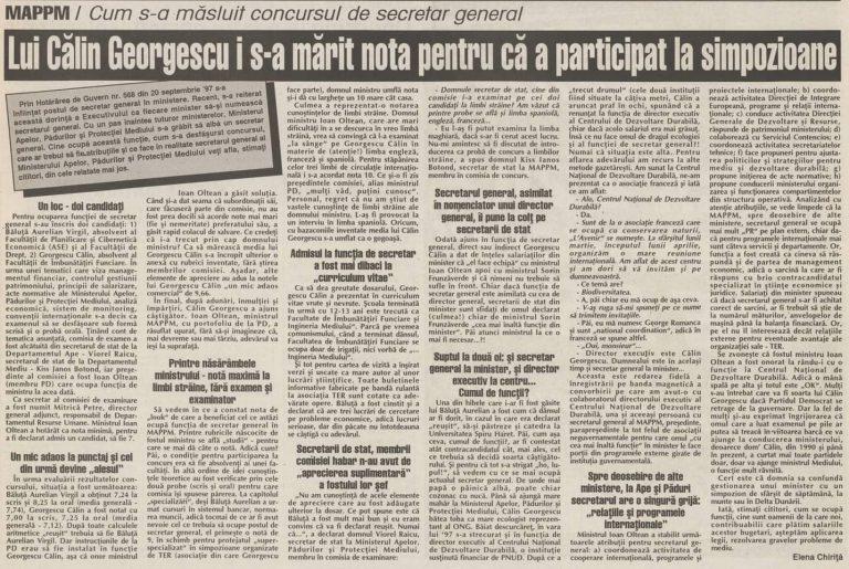 Călin Georgescu și primul scandal din 1998: Concursul „aranjat” pentru un post de secretar general la Ministerul Mediului
