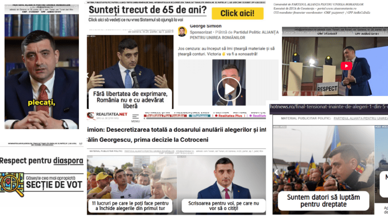 Campanie fantomă: AUR neagă cheltuielile pentru online, în timp ce internetul e plin de publicitate electorală pentru George Simion
