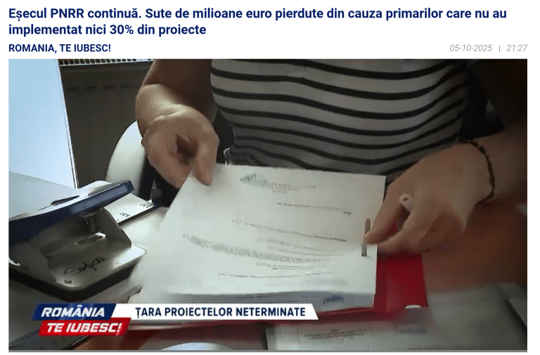 Eșecul PNRR: România pierde sute de milioane de euro din cauza primarilor care nu au implementat proiectele | Doar 30% realizare, 7 miliarde de euro pierdute