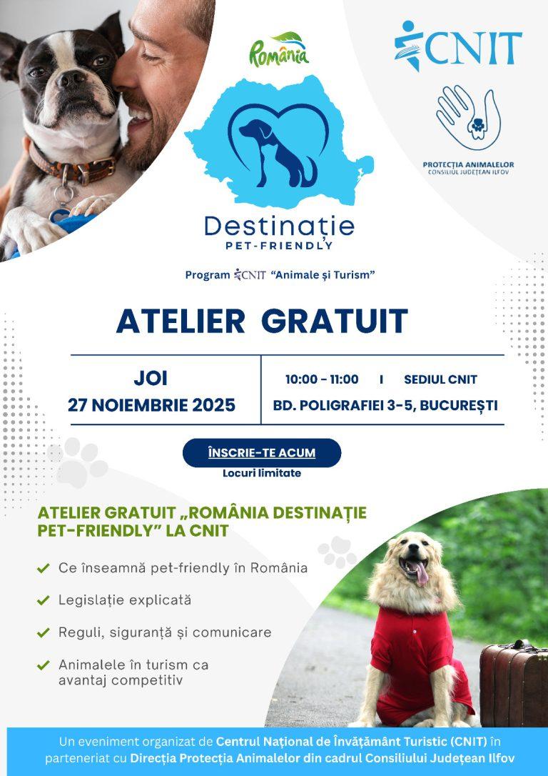 CNIT organizează, în data de 27 noiembrie 2025, primul atelier gratuit „România Destinație Pet-Friendly”, în parteneriat cu Direcția Protecția Animalelor din cadrul Consiliului Județean Ilfov