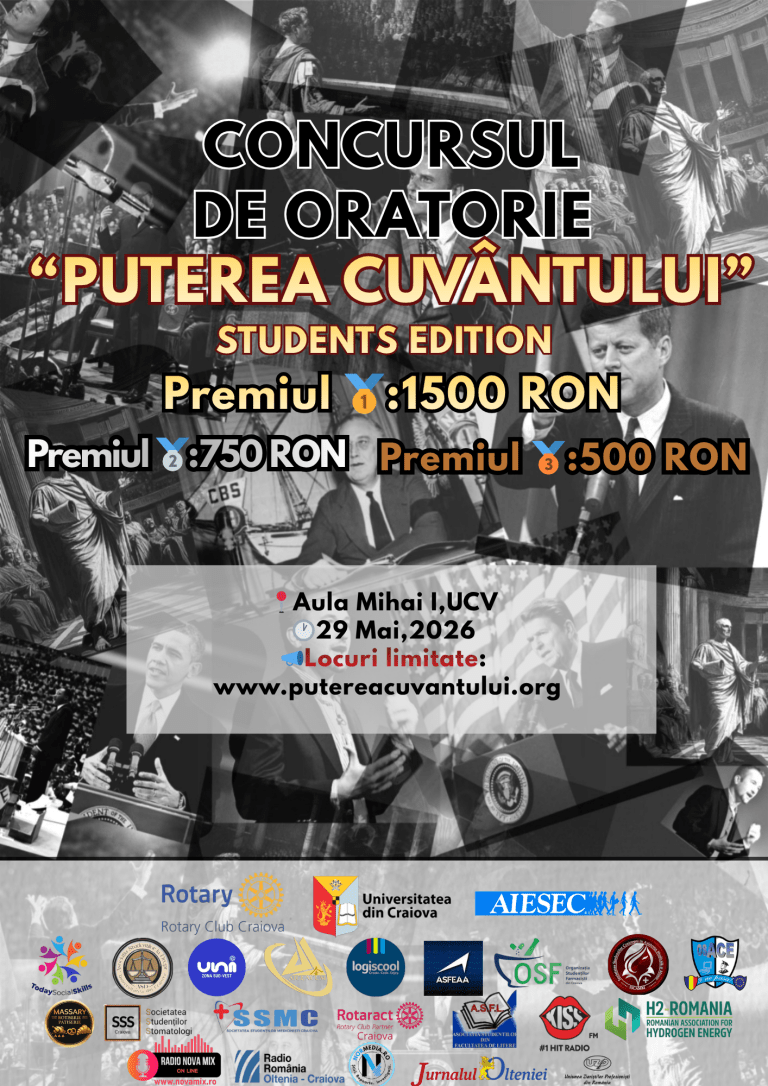 Arta Oratoriei revine la Craiova: S-au deschis înscrierile pentru ediția a II-a a Concursului „Puterea Cuvântului” – Students Edition