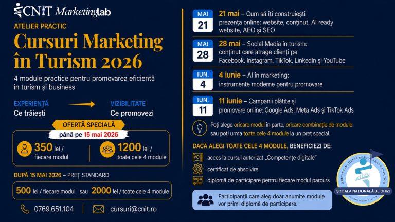 CNIT organizează seria de cursuri „Marketing în Turism 2026” dedicate promovării online în turism și business